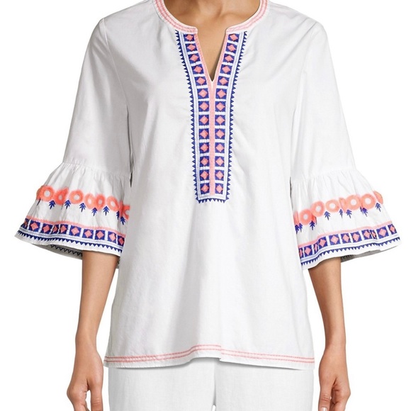NWT Lilly Pulitzer Rissa Tunic Top White Embroidery Bohemian 100% Cotton Sz XL - Picture 9 of 15